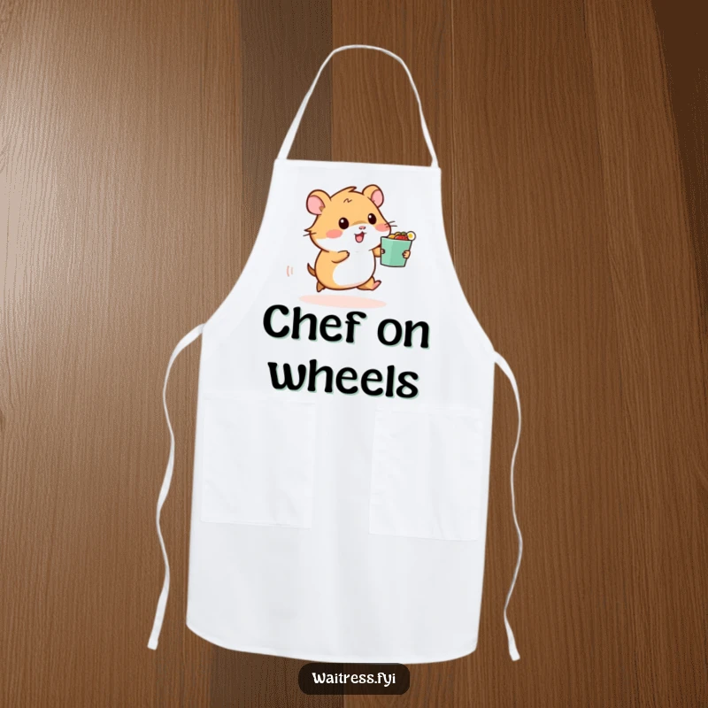 Funny apron featuring a hamster rushing with a food order, perfect for keeping clean while cooking with a humorous design.