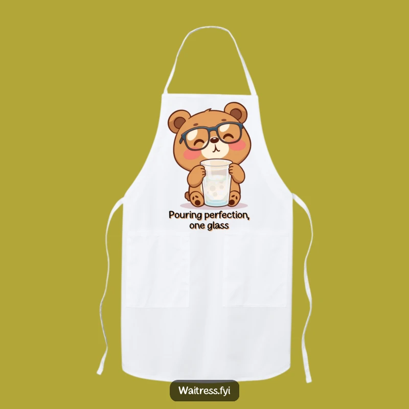 Funny Bear with Glasses Apron, Stay Neat with Hydration Humor in the Kitchen