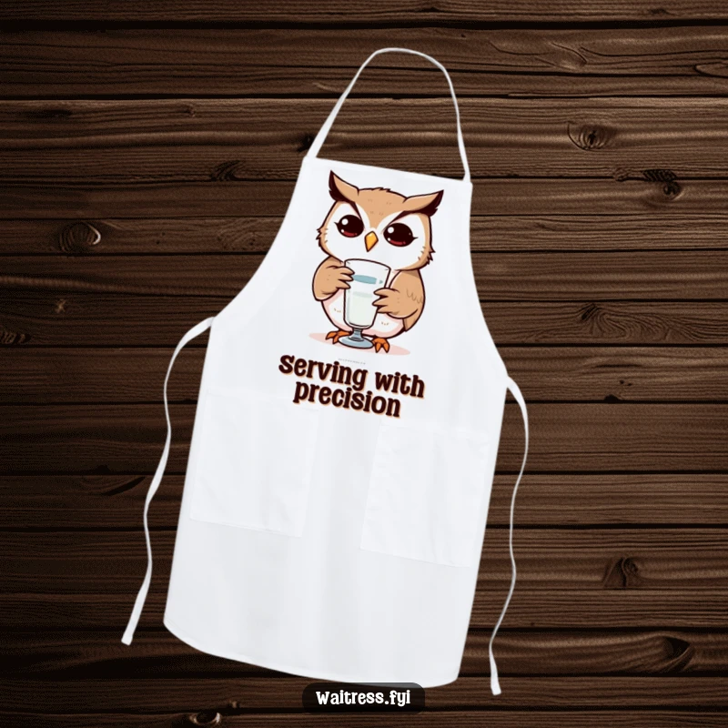 Funny Owl Apron: Durable apron with a determined owl refilling a glass, signifying attentiveness, a great funny gift.