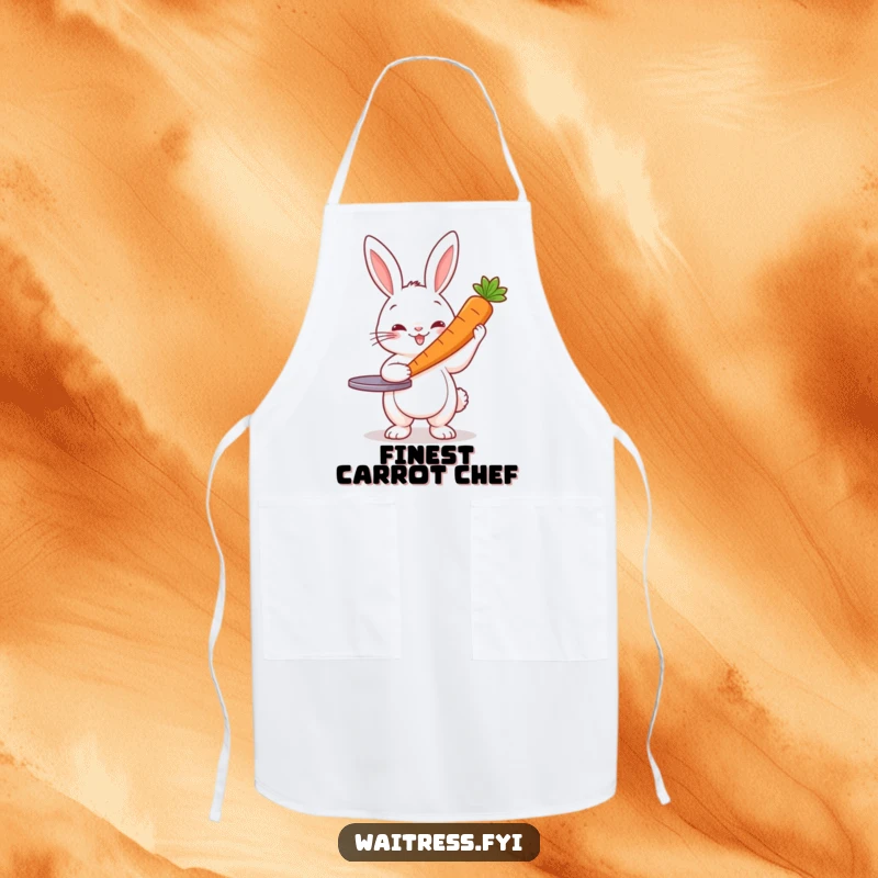 Funny Rabbit Server Apron: Cheerful rabbit presenting a carrot, humorous kitchen wear for cooks.