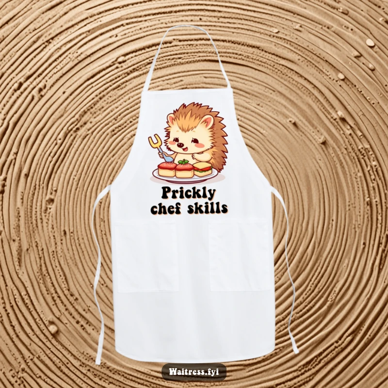 Funny Hedgehog Server Apron: A charming hedgehog carefully arranges miniature sandwiches, adding refined humor to your cooking.