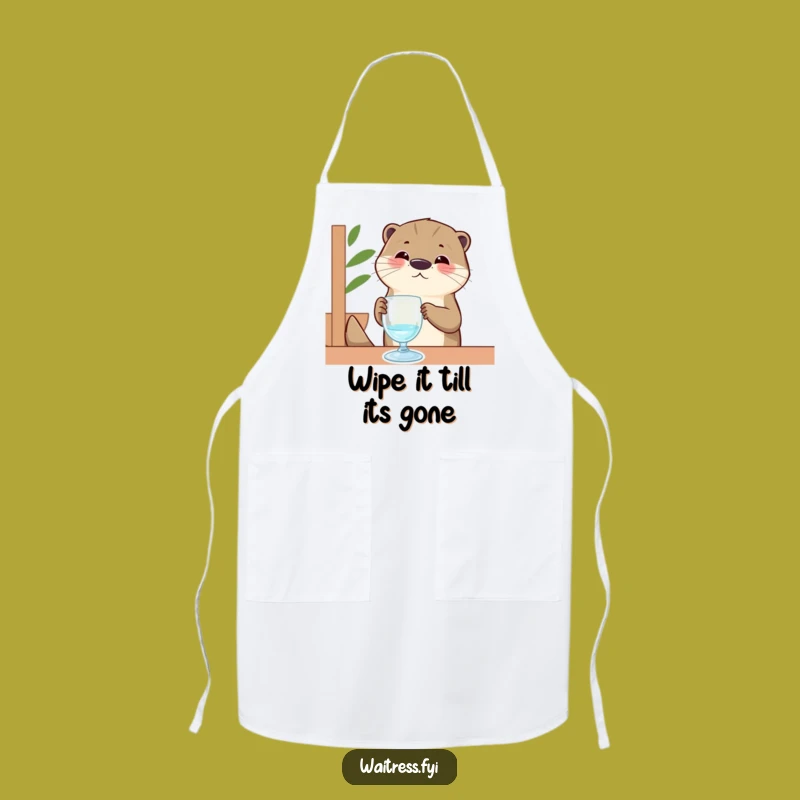 Funny Otter Apron: Chef Otter Server Polishing Invisible Glass, Kitchen Funny Gift