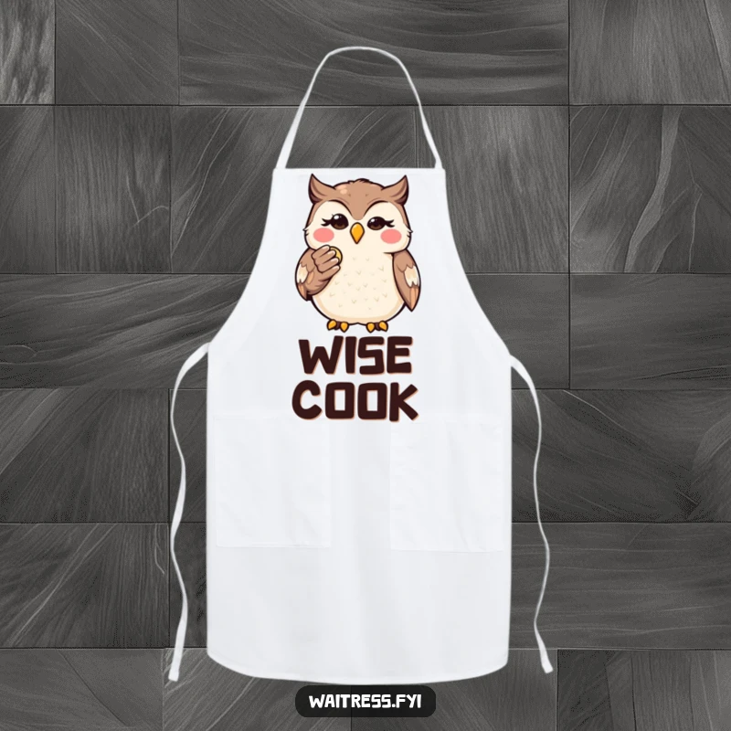 Funny Kawaii Owl Budget Apron: Cute apron showing a wise owl presenting a bill, ideal for budget-conscious cooks and a humorous touch.