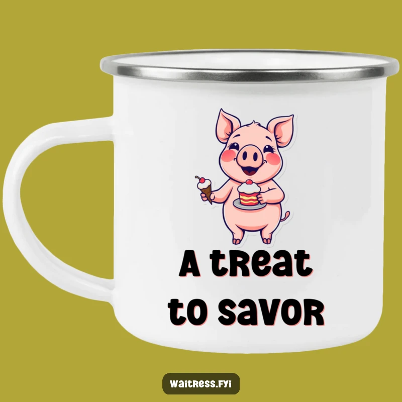 Funny Pig Dessert Camping Mug: Sweet Treats Outdoors with a Cartoon Swine, Best Funny Gift!
