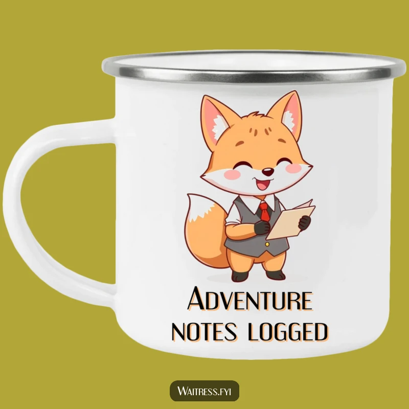 Funny Fox Waiter Camping Mug: Enamel Order Mug, Humorous Restaurant Outdoor Gift