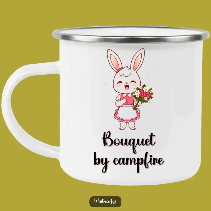 Funny Bunny Waitress Camping Mug: Flower Bouquet Service - Hilarious Outdoor Gift