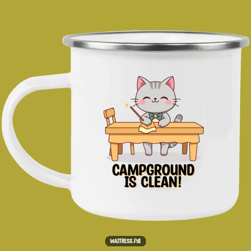 Funny Grey Cat Butler Camping Mug: Enjoy Drinks With Dapper Outdoor Charm