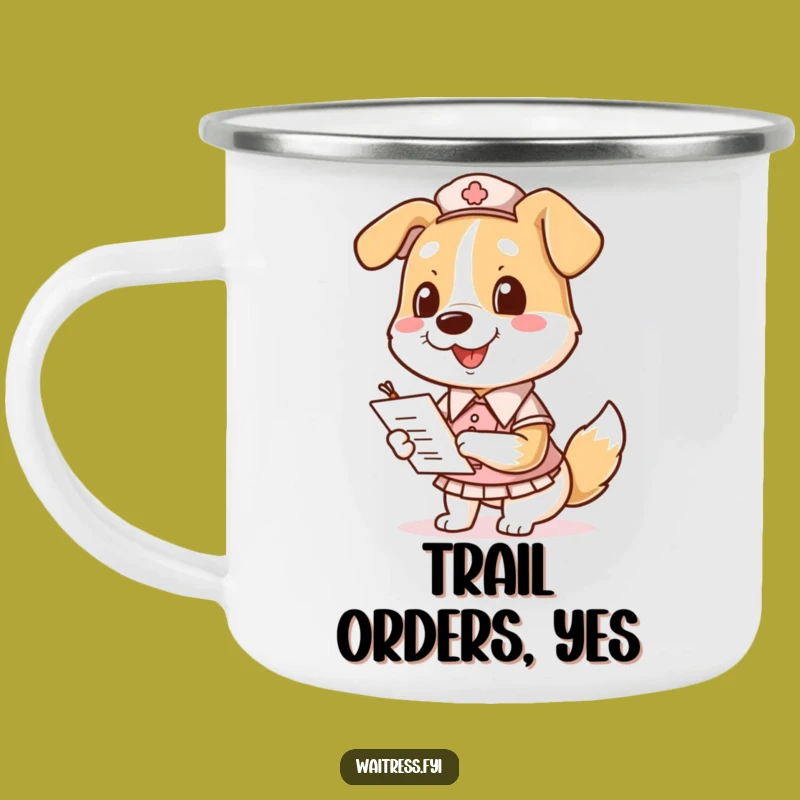 Funny Dog Waitress Camping Mug - Pooch Taking Orders, An Adventurous Funny Gift!