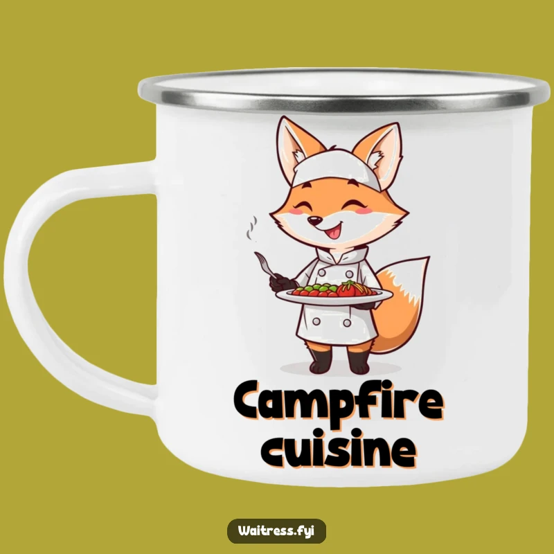 Funny Fox Chef Camping Mug: Enamel Cup for Outdoor Cooking, Perfect Funny Gift