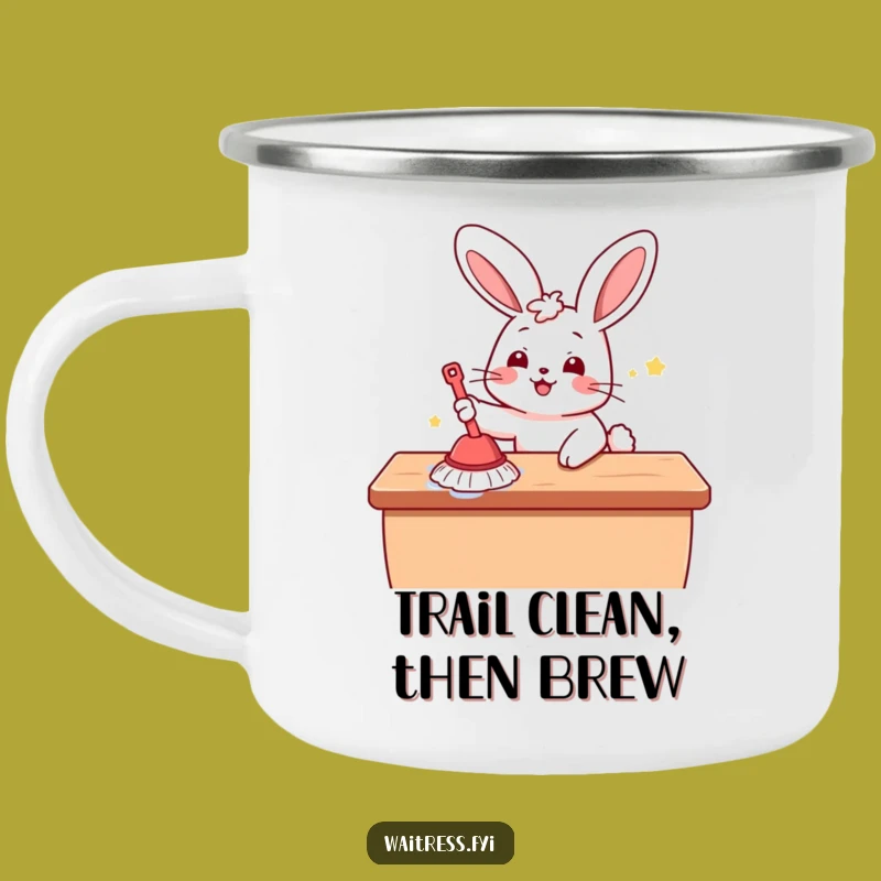 Funny Kawaii Bunny Cleaning Camping Mug: Enjoy Your Drink Outdoors with Cute Cheer Gift