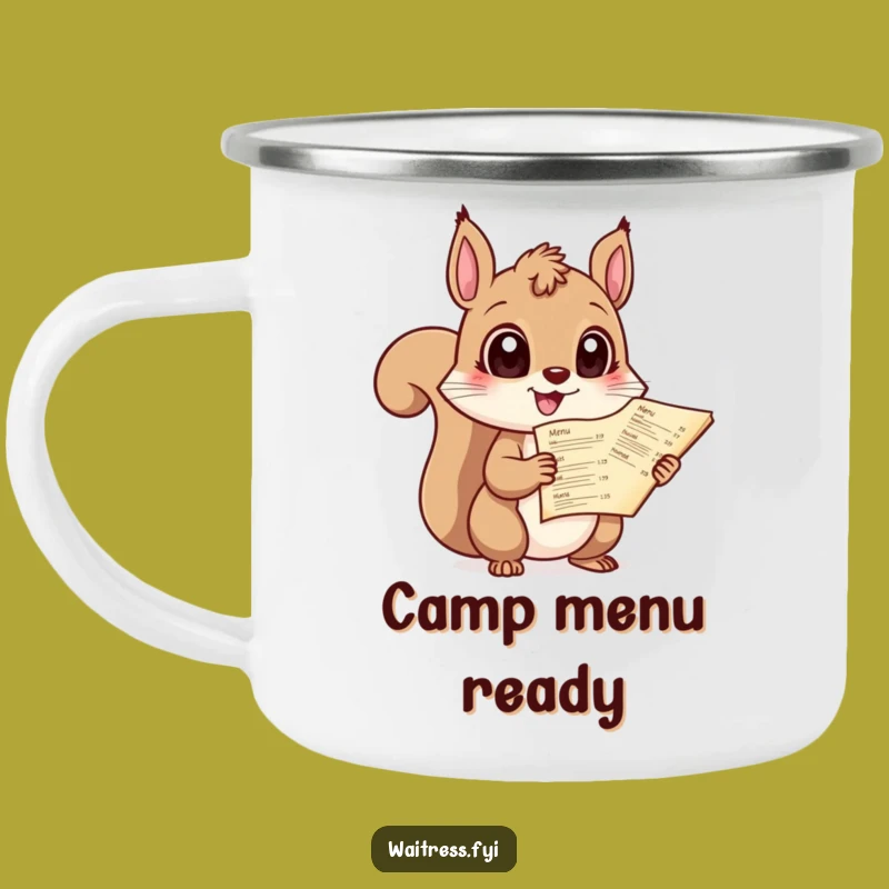 Funny Squirrel Menu Camping Mug: Giggling Server, Outdoor Funny Gift