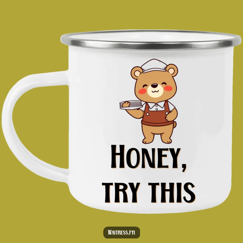 Funny Bear Waiter Camping Mug: Durable Cheerful Mug, Great Funny Gift for Outdoor Bear Fans