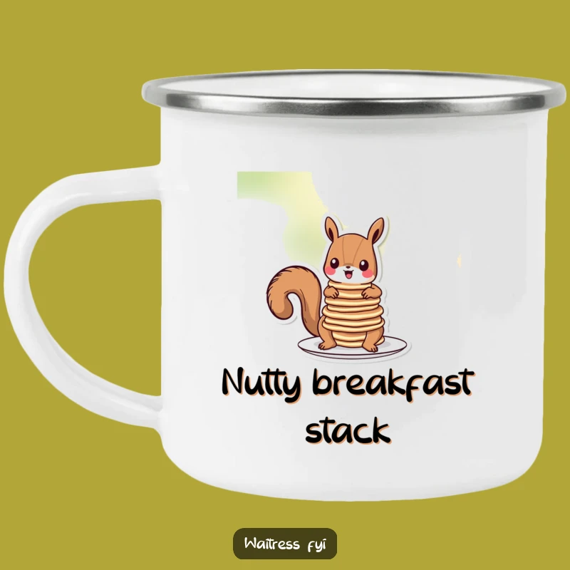 Funny Squirrel Pancakes Camping Mug: Outdoor Breakfast Fun with a Cartoon Critter, Best Funny Gift!