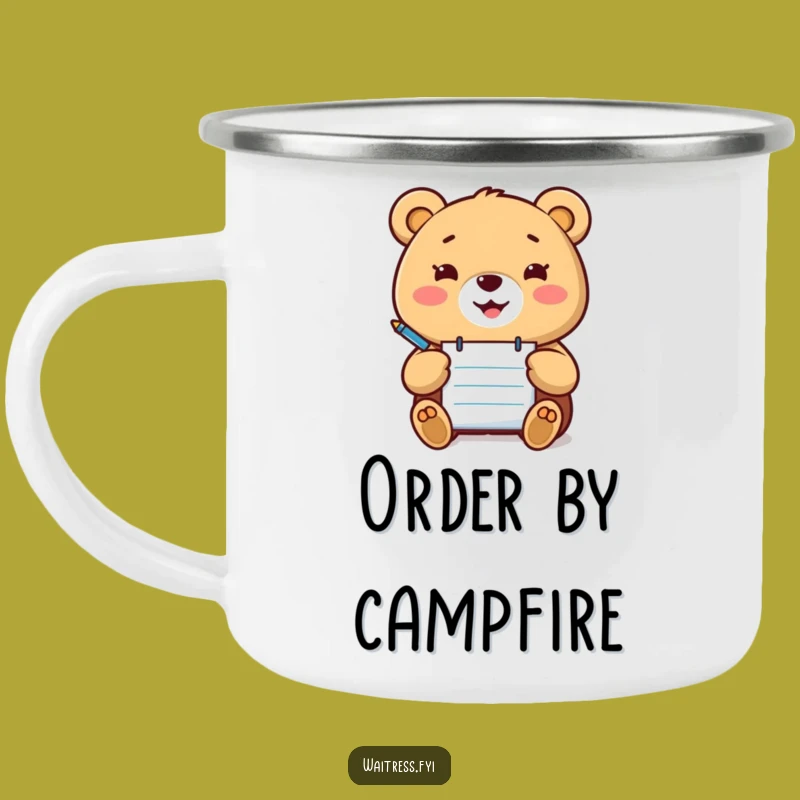 Funny Kawaii Bear Order Taker Camping Mug: Happy Sips Outdoors, Great Funny Gift!