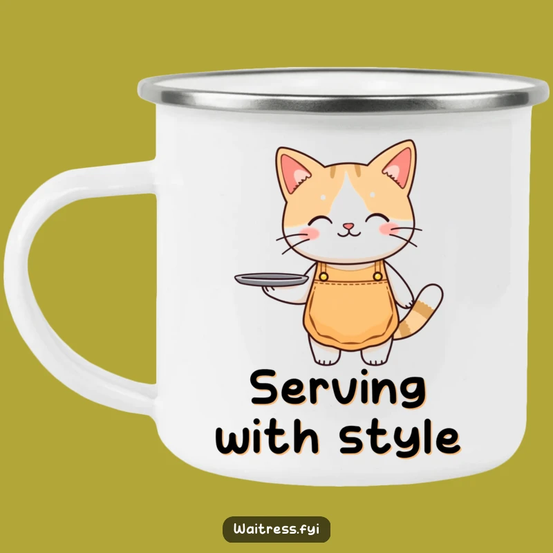 Funny Cat Waiter Camping Mug: Durable Cute Mug, Perfect Funny Gift for Outdoor Cat Lovers