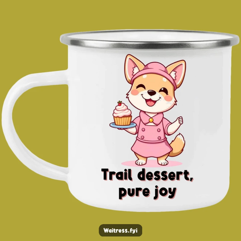 Funny Dog Waitress Camping Mug: Durable Dessert Pup Design, Great Outdoor Gift