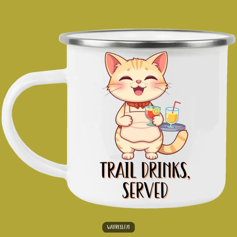 Funny Cat Waiter Camping Mug - Feline Balancing Drinks, An Adventurous Funny Gift!