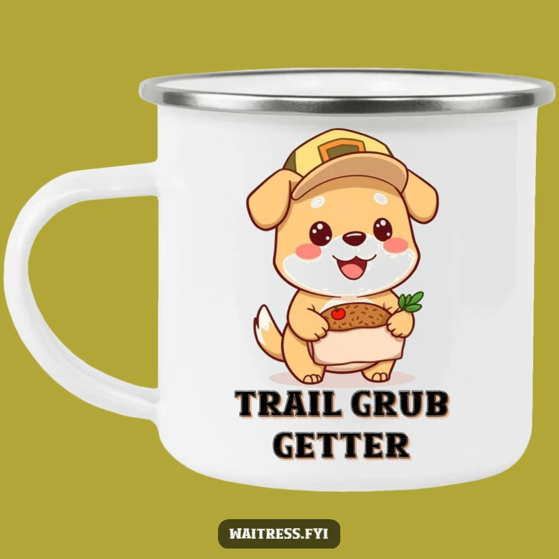 Funny Dog Delivery Camping Mug: Cheerful Cap Dog, Outdoor Meal, Perfect Funny Gift