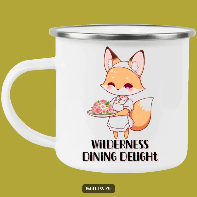 Funny Fox Camping Mug: Outdoor Dining with Elegant Waitress