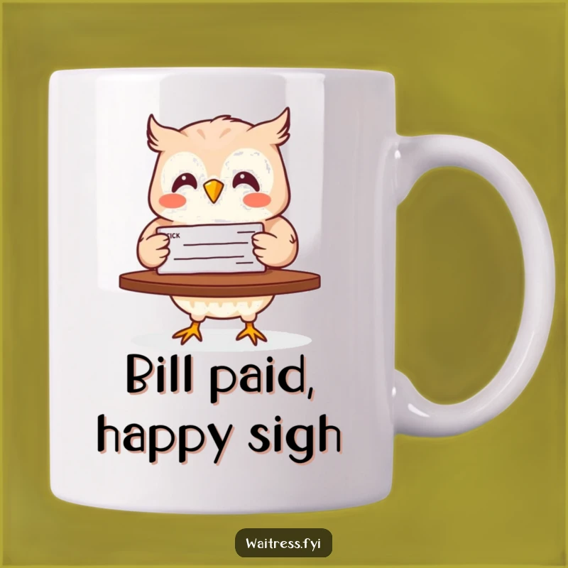 Funny Owl Check Delivery Mug: Hilarious Gift for Accountants and Servers