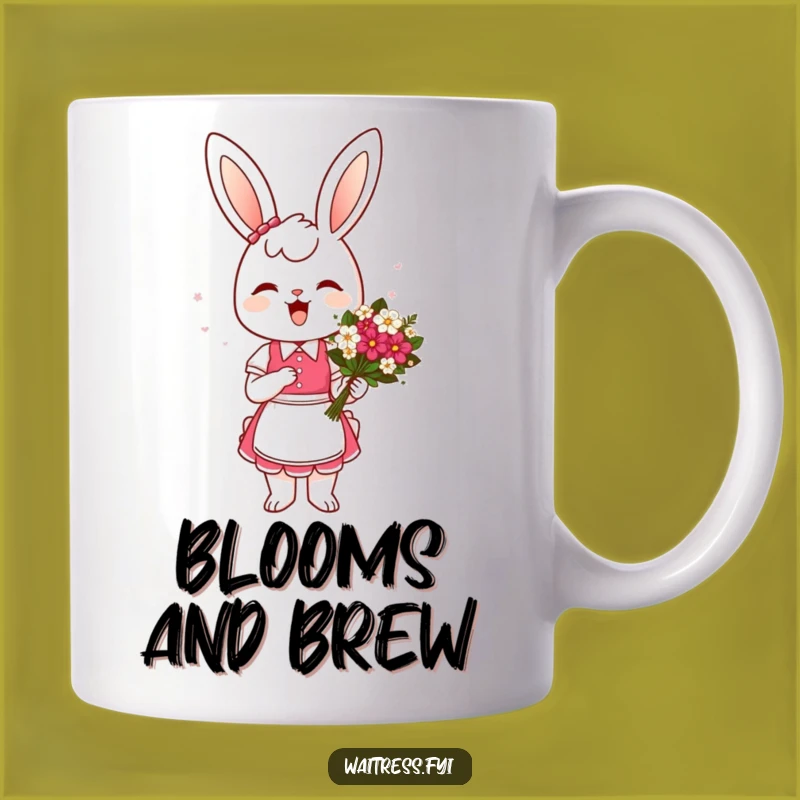 Funny Bunny Waitress Mug: Flower Bouquet Presentation - Hilarious Gift for Sweet Service