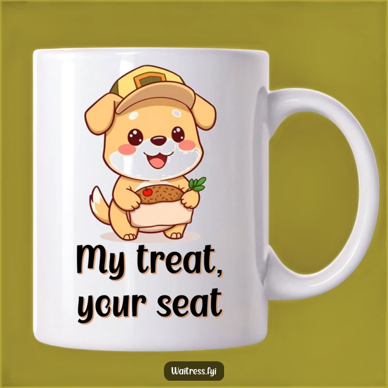 Funny Dog Meal Delivery Mug: Cheerful Cap-Wearing Pup, Perfect Funny Gift for Dog Lovers