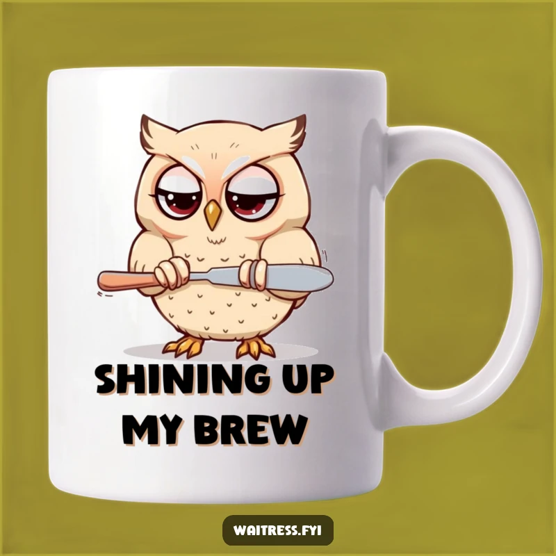 Funny Kawaii Owl Polishing Mug: Focused Determination, Perfect Gift for Detail Lovers!