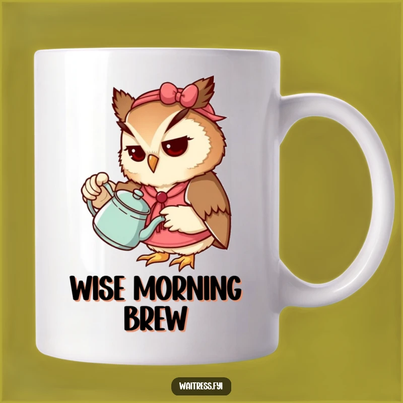 Funny Owl Waitress Mug: Focused Bird Serving Tea, Perfect Funny Gift for Tea Lovers