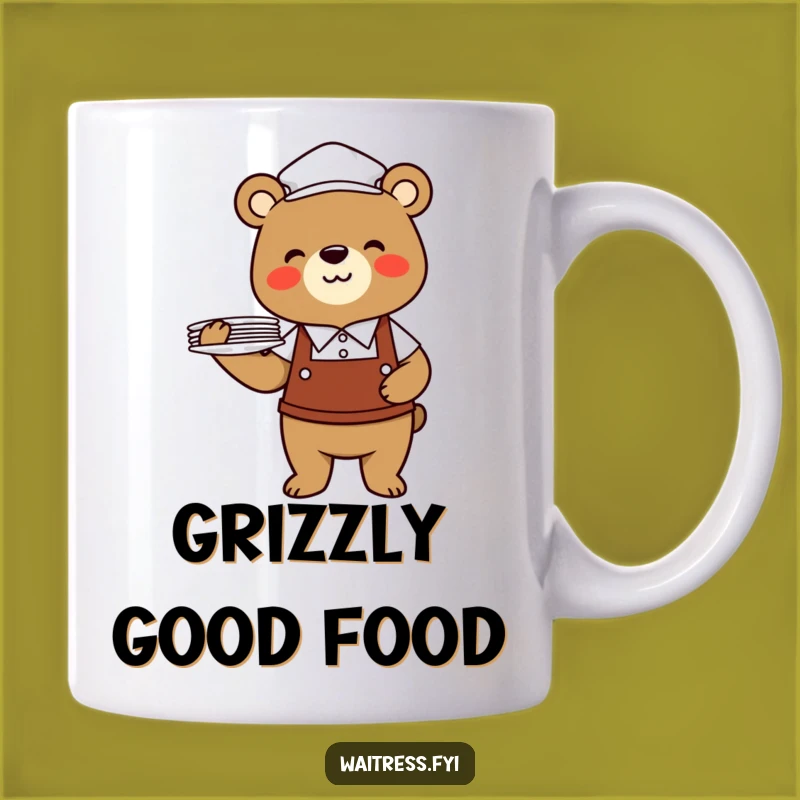 Funny Bear Waiter Mug: Cheerful Animal Serving Food, Perfect Funny Gift for Dining Enthusiasts