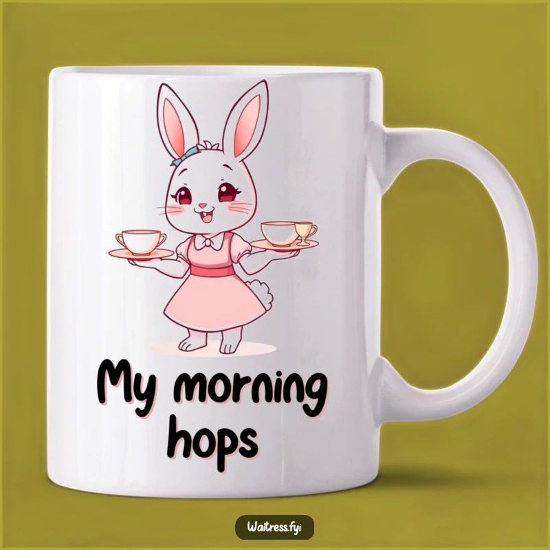 Funny Bunny Waitress Mug: Adorable Cartoon Character Serving Tea, Perfect Funny Gift