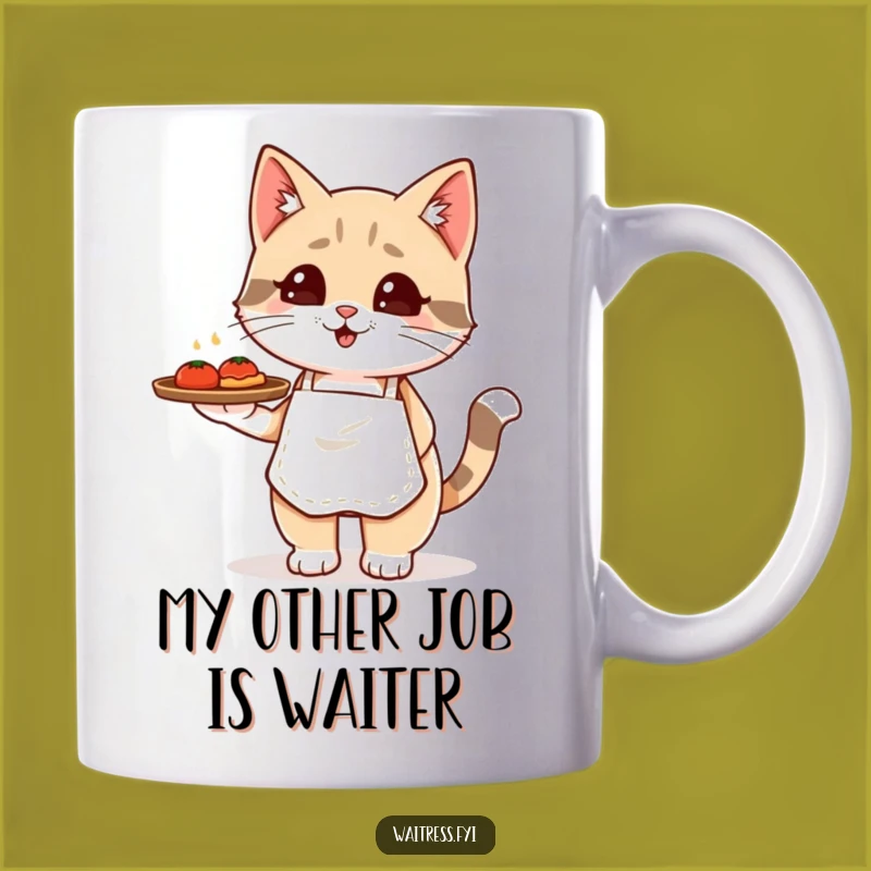 Funny Kawaii Cat Waiter Mug: Adorable Feline Server Bringing Smiles, Perfect Funny Gift!
