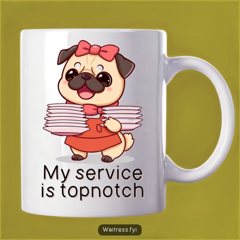 Funny Pug Waitress Mug: Adorable Dog Serving Smiles, Perfect Gift for Dog Lovers