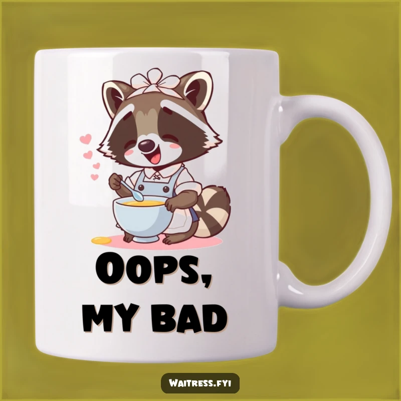 Funny Raccoon Waitress Mug: Giggling spills make this a perfect hilarious gift.