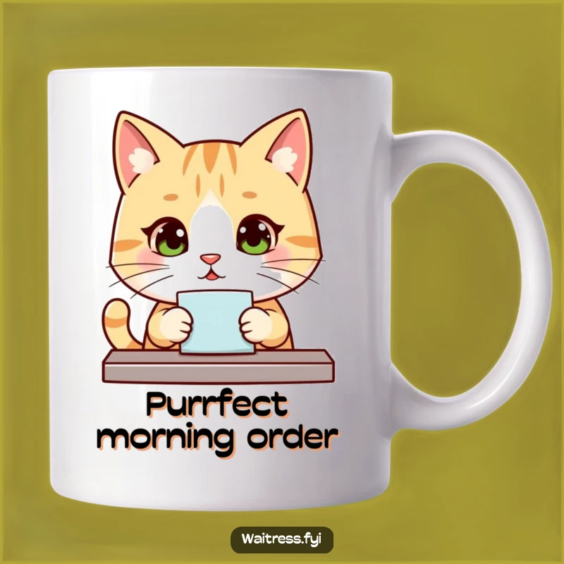 Funny Kawaii Cat Server Mug: Polite Feline Friend for Your Morning Coffee Break Gift