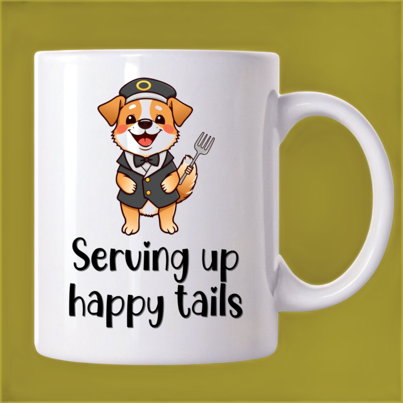 Happy Dog Waiter Mug: Tail-Wagging Service 