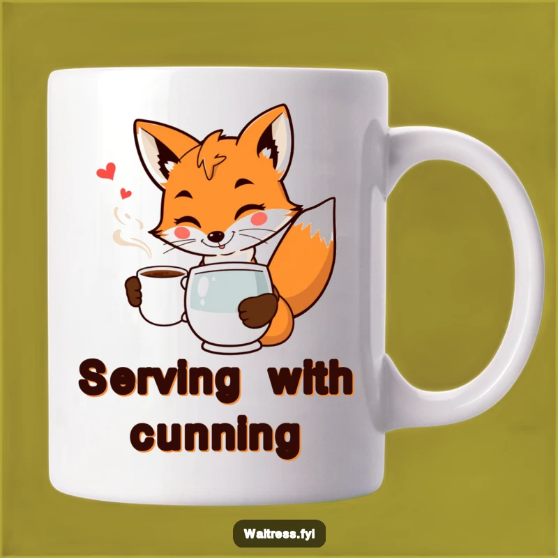 Funny Fox Waiter Mug: Smiling Animal Serving Coffee with Flair, Perfect Funny Gift