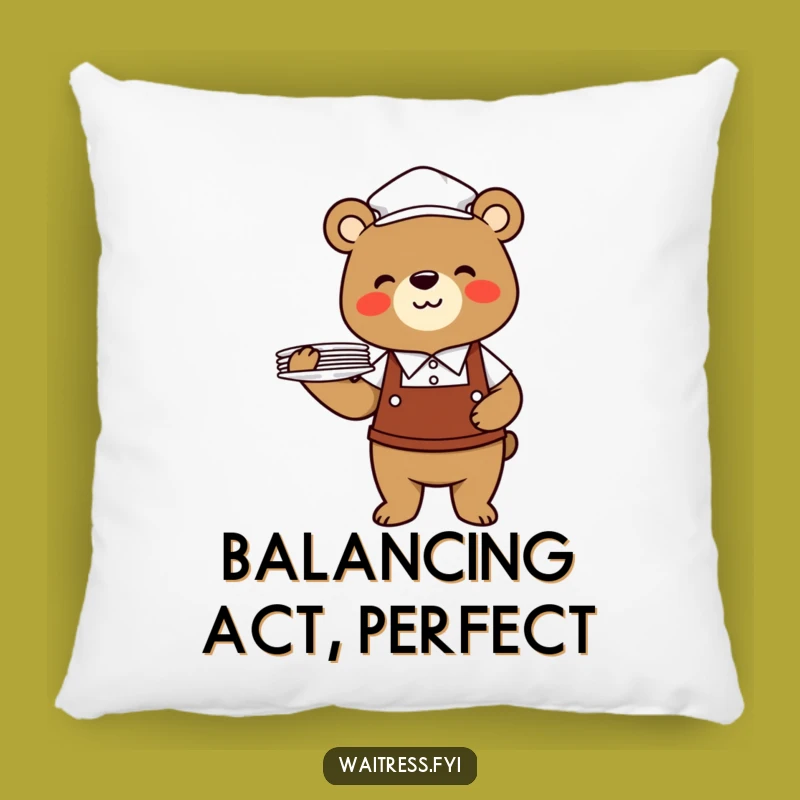 Funny Bear Waiter Pillow: Cheerful Cushion, Comfy Funny Gift for Bear Lovers