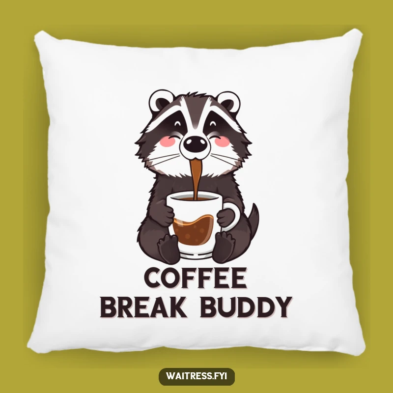 Funny Badger Coffee Pillow: Cozy Cartoon Brew Buddy, Adorable Funny Gift!