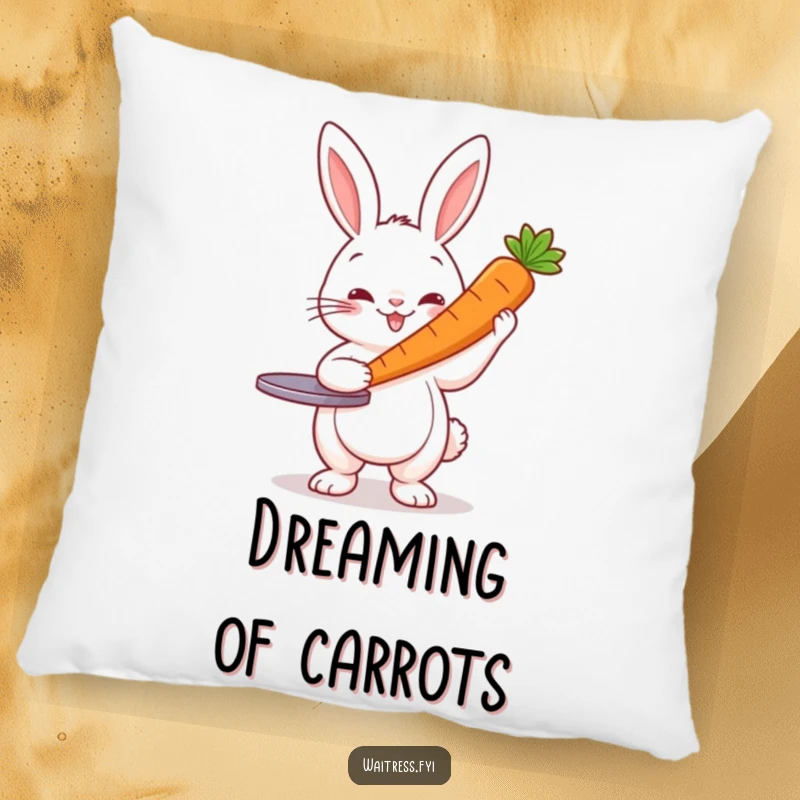 Funny Rabbit Server Pillow: Cheerful rabbit presenting a carrot, soft and humorous decorative pillow.