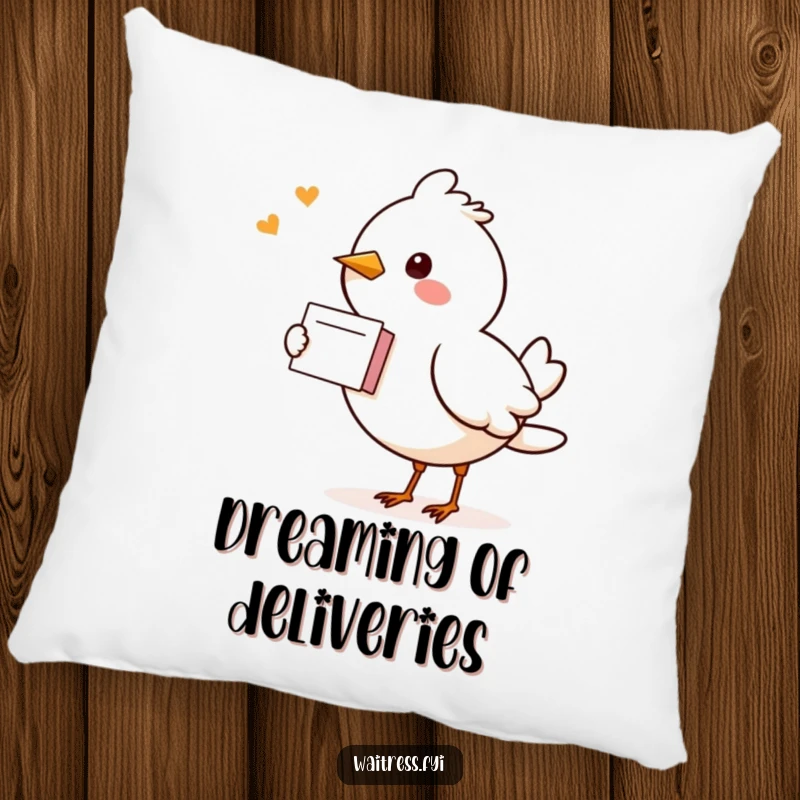 Funny Kawaii Bird Pillow: A soft pillow featuring a kawaii bird delivering a note with a happy, chirping expression.
