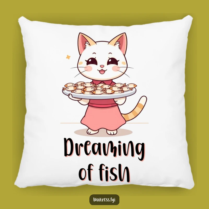 Funny Cat Waitress Pillow: Fish Tray Comfort - Hilarious Accent Pillow, Perfect Gift