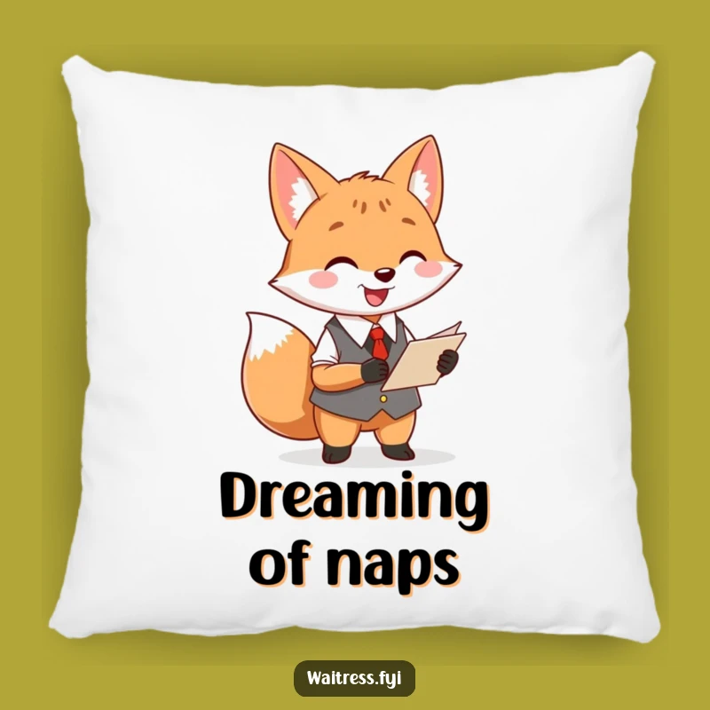 Funny Fox Waiter Pillow: Soft Order Cushion, Cozy Restaurant Decor Gift