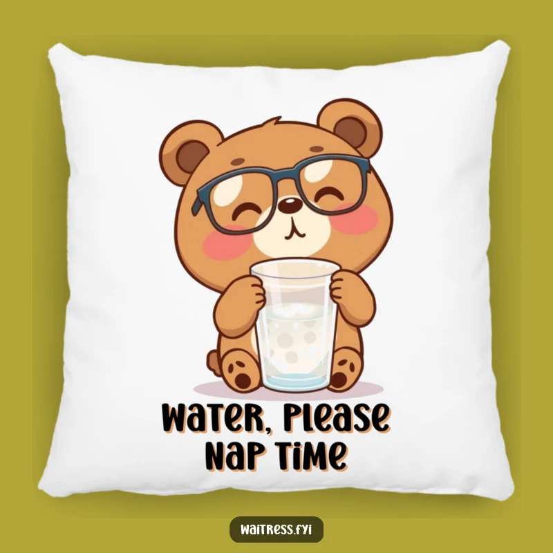 Funny Bear with Glasses Pillow, Cozy Hydration Humor for Ultimate Couch Cuddles