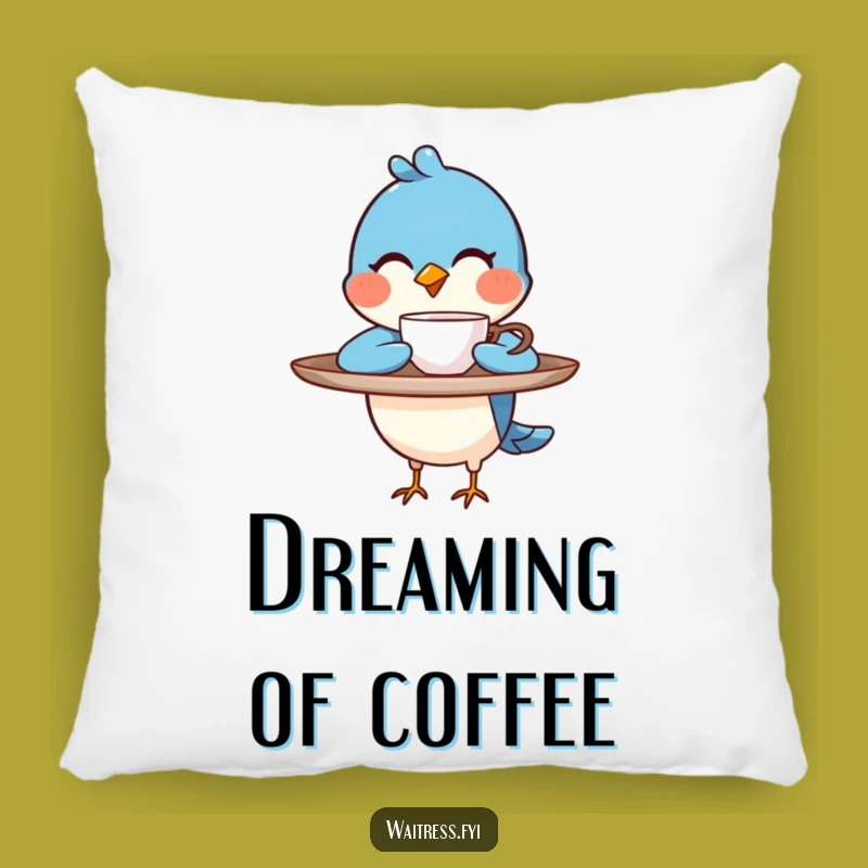 Funny Blue Bird Barista Pillow: Cozy Comfort With A Witty Coffee Vibe