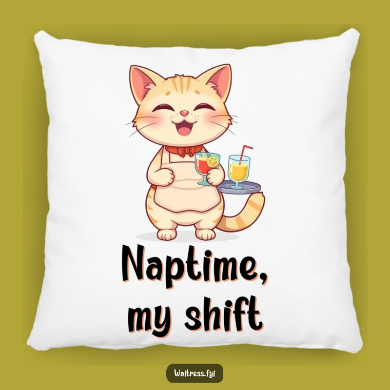 Funny Cat Waiter Pillow - Cute Feline Balancing Drinks, A Comfy & Funny Gift!