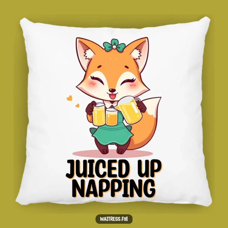 Funny Fox Waitress Pillow: Cozy Winking Fox Cushion, Hilarious Home Decor Gift