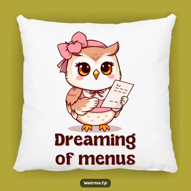 Funny Owl Waitress Pillow: Cozy Owl Offers Menu, Comfy Funny Gift