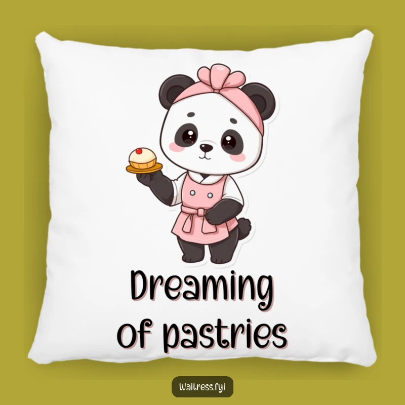 Funny Panda Waitress Pillow: Cozy Pastry Comfort, Hilarious Home Accent