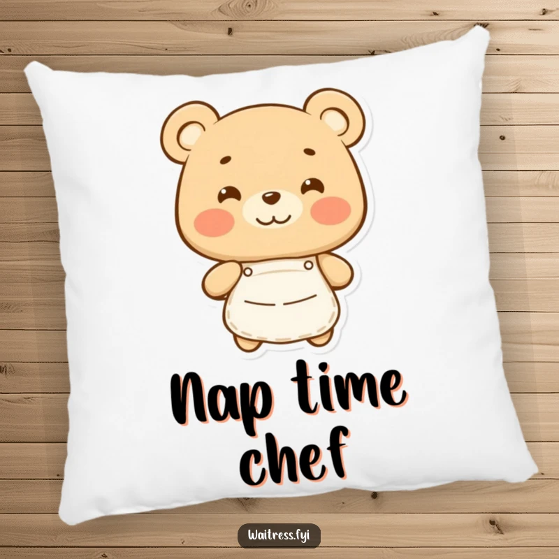 Funny Bear Pillow: Soft pillow with a happy bear in an apron, symbolizing culinary warmth, an ideal funny gift.