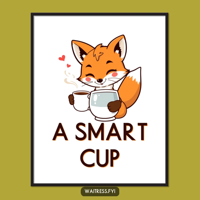 Funny Fox Waiter Digital Print: Instant Clever Art, Downloadable Funny Gift for Fox Art Lovers